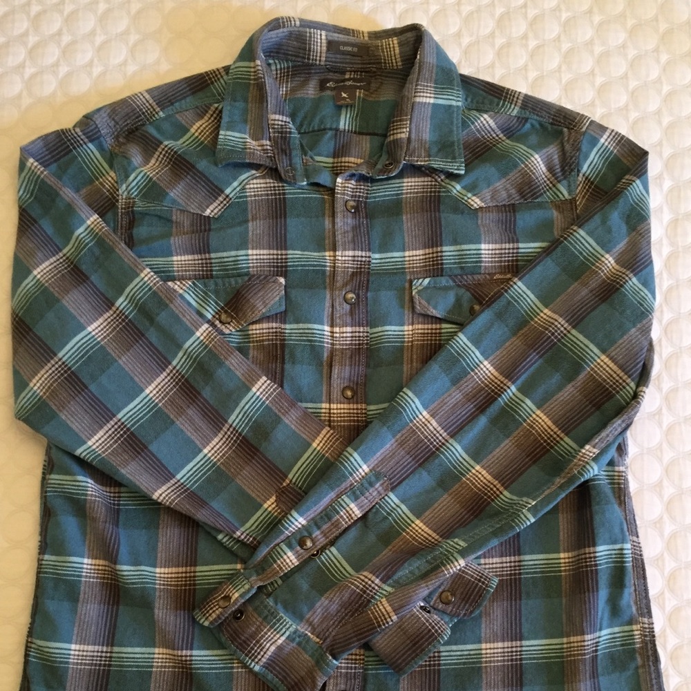 $ DROP! VINTAGE EDDIE BAUER FLANNEL WESTERN PEARL!